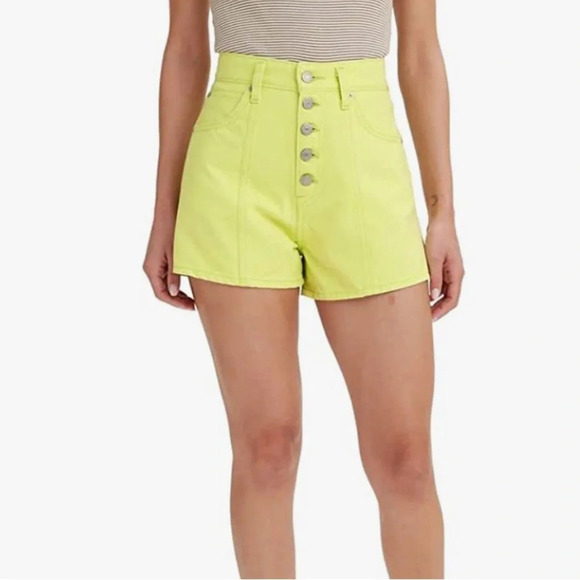 Levi's Women's Notch High Waisted Mom Green Neon Short Size 28 - Picture 7 of 9